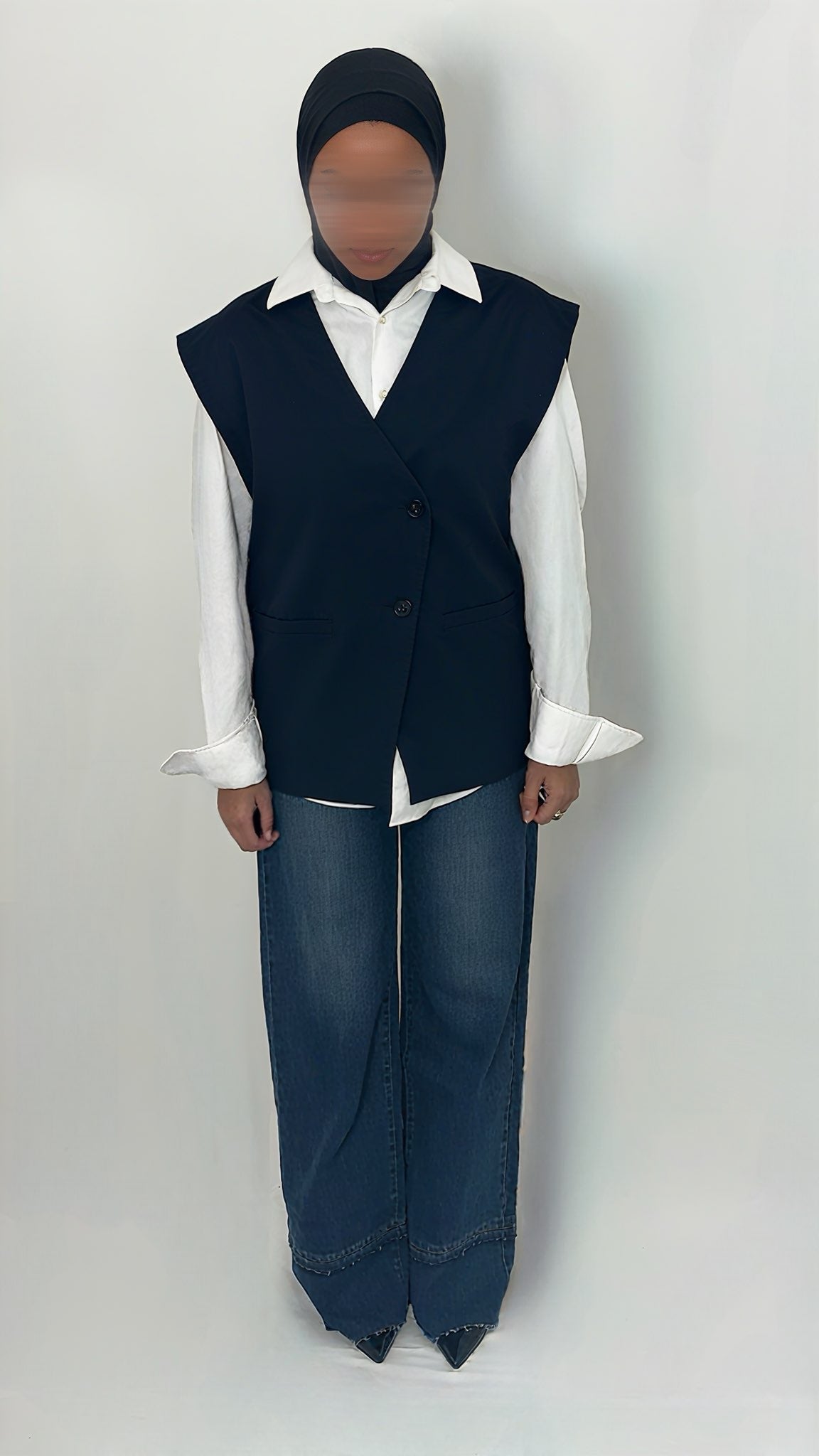 BLAZER SANS MANCHES BLEU